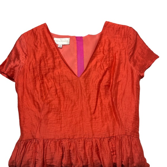 Corey Lynn Calter Mini Dress Orange Short Sleeve V Neck Zip Back Pockets Size 2 - Picture 3 of 16